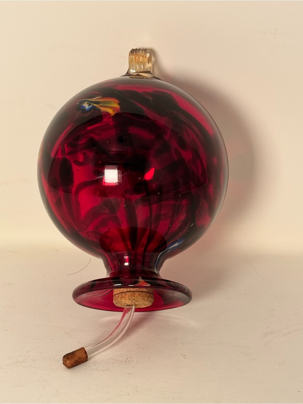 Murano millefiori globe orb freestanding, or hanging witch ball, red and black
